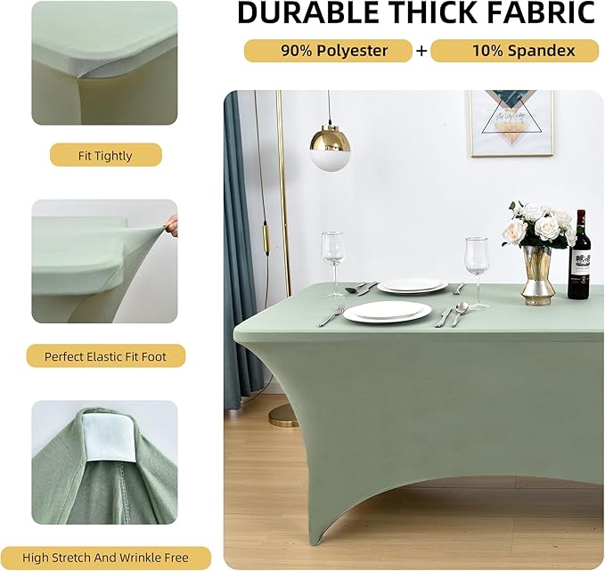 122 6-Pack 6ft Spandex Table Covers for Rectangle Standard Folding Tables - Wrinkle Resistant Stretch Tablecloths - Ultimate Fitted Table Protector for Parties, Banquet, and Wedding