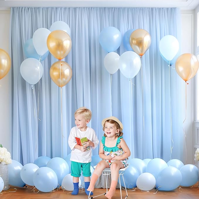 PARTISKY 20ft X 10ft Baby Blue Tulle Backdrop Curtain for Parites, Sheer Backdrop Curtains Fabric Drapes for Wedding Ceremony Arch Party Stage Decorations