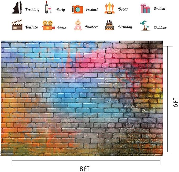 LTLYH 8x6ft Colorful Brick Wall Photo Backdrop Baby Birthday Wedding Party Photography Background Decor Studio Photo Booth A081…