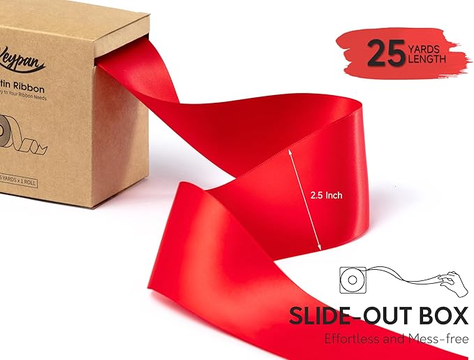 Red Satin Ribbon 2.5 Inch Double-Faced Ribbons 25 Yards for Christmas Gift Wrapping Flower Bouquet Wedding Paper Bows Invitations Crafts