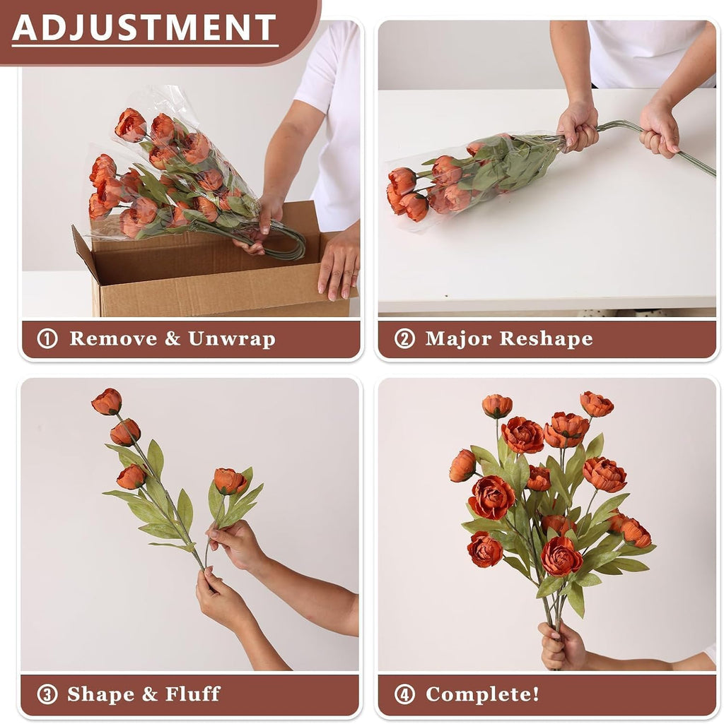 27" faux silk peony artificial fall flowers stems, side view