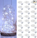 Aogist 24 Pack Fairy Lights 3 Modes 7ft 20 LED Waterproof,Battery Operated Silver Wire Firefly Starry Moon Mini String Lights for Mason Jars Christmas DIY Crafts Wedding Party Bedroom,White