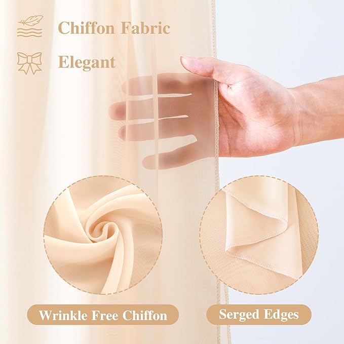 Wedding Arch Draping Fabric,2 Panels 18FT Champagne Arch Drapes Chiffon Fabric Drapery Decorations for Ceremony Reception Party Ceiling Backdrop