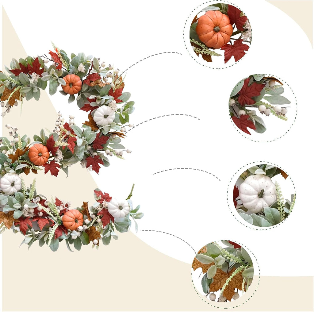 autumn wreaths lambs ears leaves maple leaf pumpkin shown in use