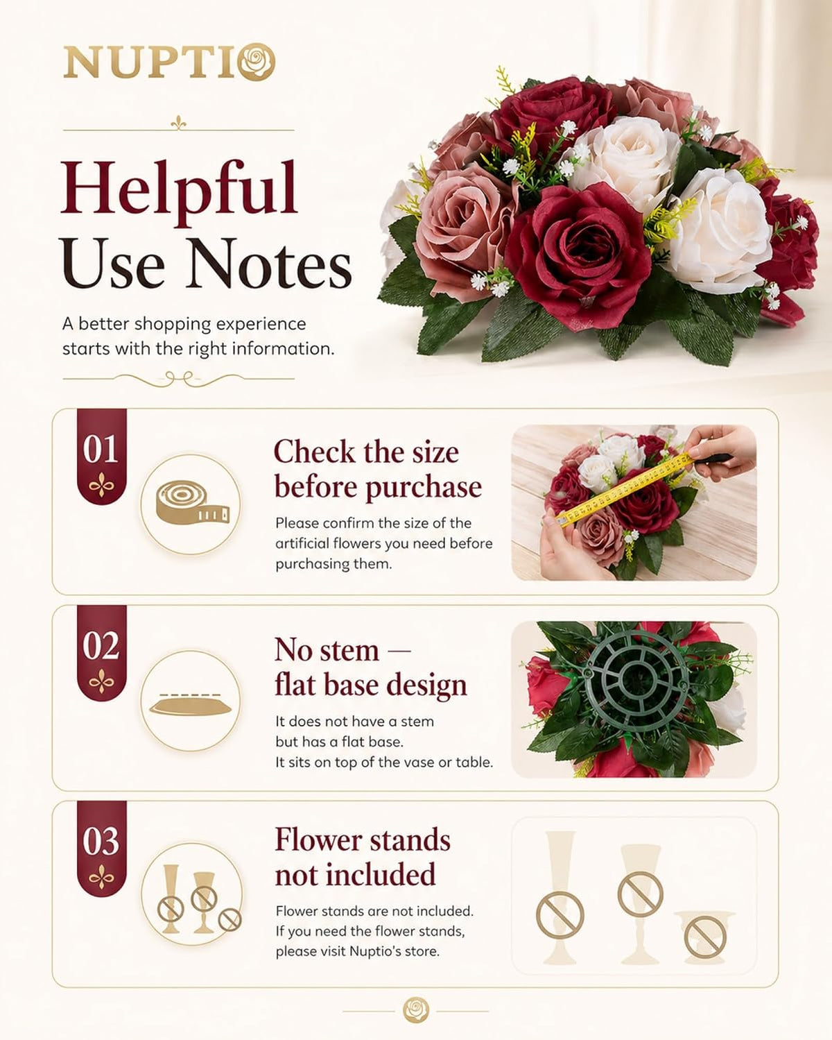 Nuptio Artificial Flower Centrepieces for Tables - 6 Pcs Burgundy & Dusty...