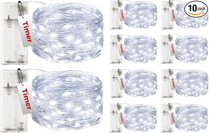 btfarm 10 Pack Fairy Lights Battery Operated with Timer, 10FT 30LED Twinkle Lights Waterproof, Copper Wire Christmas String Lights Battery Powered for Indoor Outdoor Wedding Party Holiday Decorations
