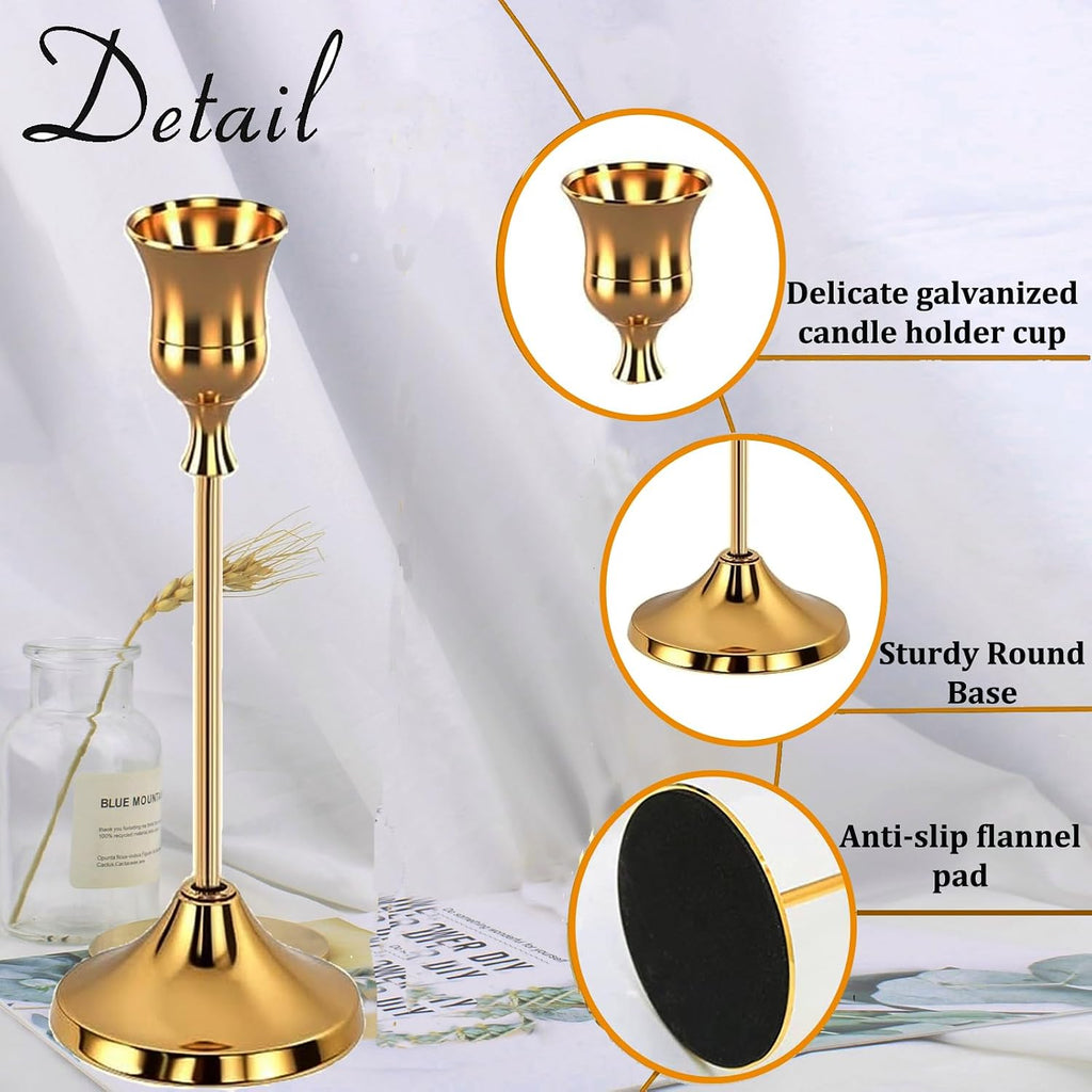 SHDSL Gold Candlestick Holders, Taper Candle Holders, Set of 6, Metal Taper Candle Stick Holders, Vintage Christmas Brass Home Decor for Table, Room Decorations Housewarming