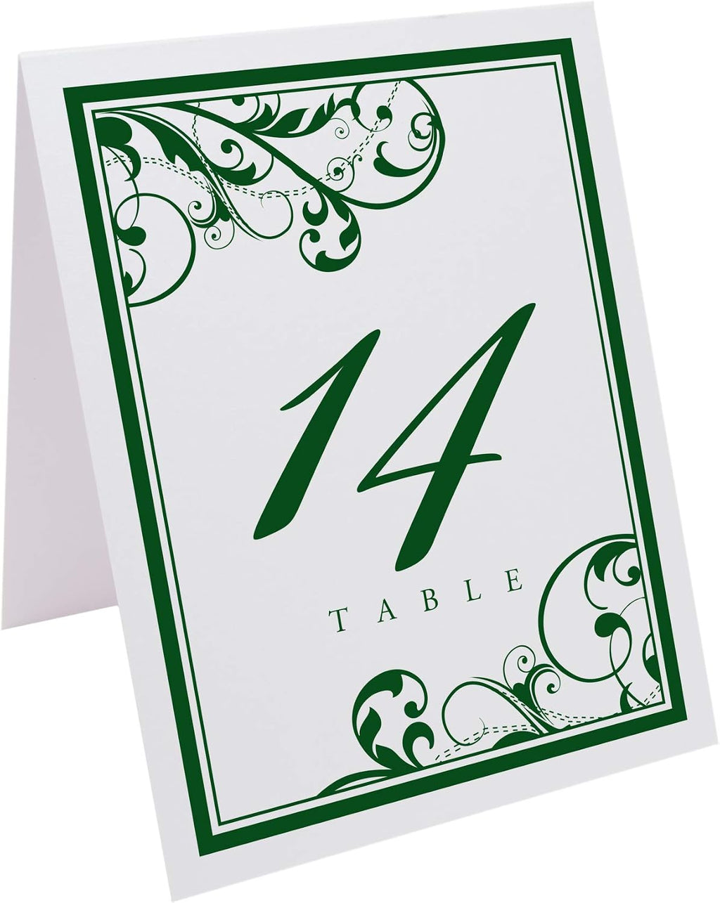 Scribble Vintage Swirl Table Numbers, Hunter Green, 1-125 | Double Sided Tent or For Use in a Stand - Wedding Receptions, Special Events, Parties, and Restaurants - Made in the USA