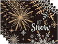 Artoid Mode Black Snowflake Let It Snow Winter Placemats Set of 4, 12x18 Inch Seasonal Christmas Table Mats for Party Kitchen Dining Decoration