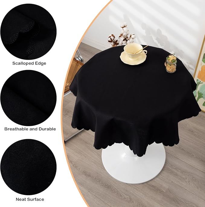 Small Round Black Tablecloth 36 Inch Polyester Fabric Washable Table Cover Decorative Wrinkle Resistant Solid Color Table Cloth for Kitchen Dinning Party Wedding Camping