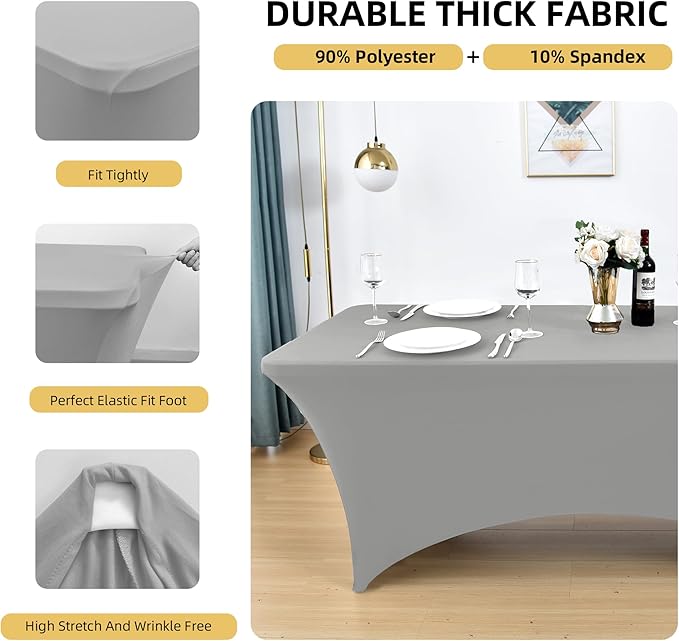 115 2-Pack 8ft Spandex Table Covers for Rectangle Folding Tables - Washable Elastic Tablecloth - Ultimate Fitted Table Protector for Parties, Banquet, and Wedding