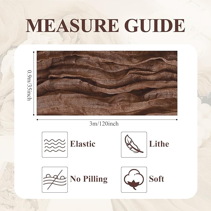 Asee'm 3pcs Cheesecloth Table Runner 120 Inches Long Brown Boho Gauze Cheese Cloth Runner 10FT Rustic Sheer Fall Table Runners for Thanksgiving Christmas Wedding Party Baby Shower Decoration