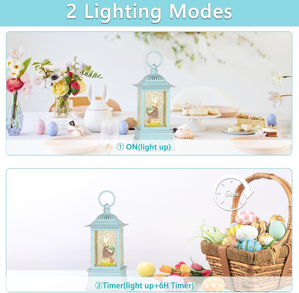 Easter Snow Globe, Easter Decorations for The Home, Lighted Glitter Bunny Snowglobe Lantern for Spring Home Decor
