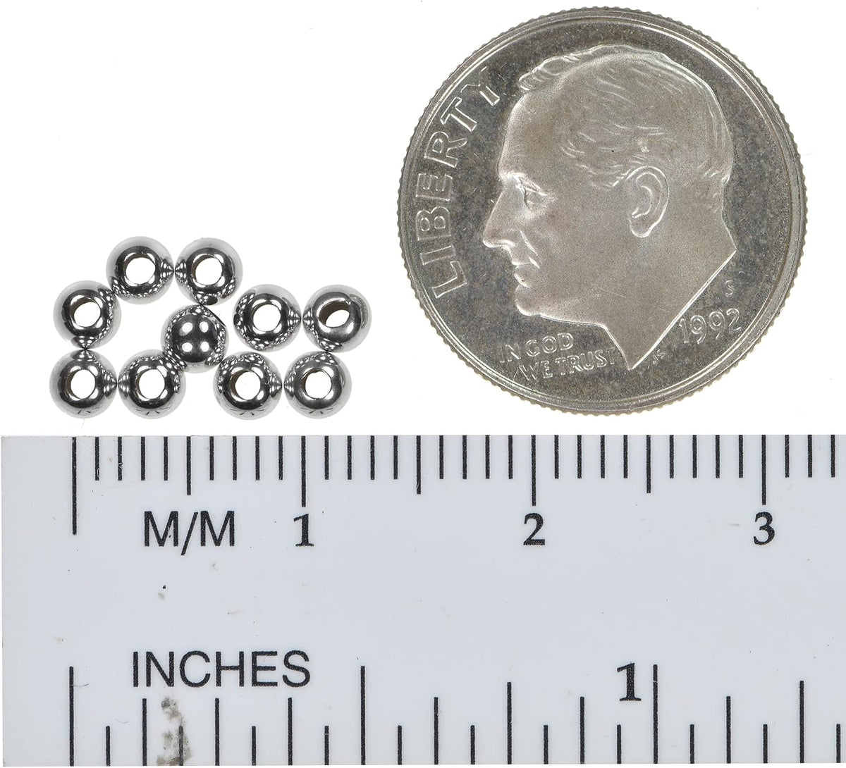 ugems 14k white gold 3mm hollow smooth beads, close-up detail