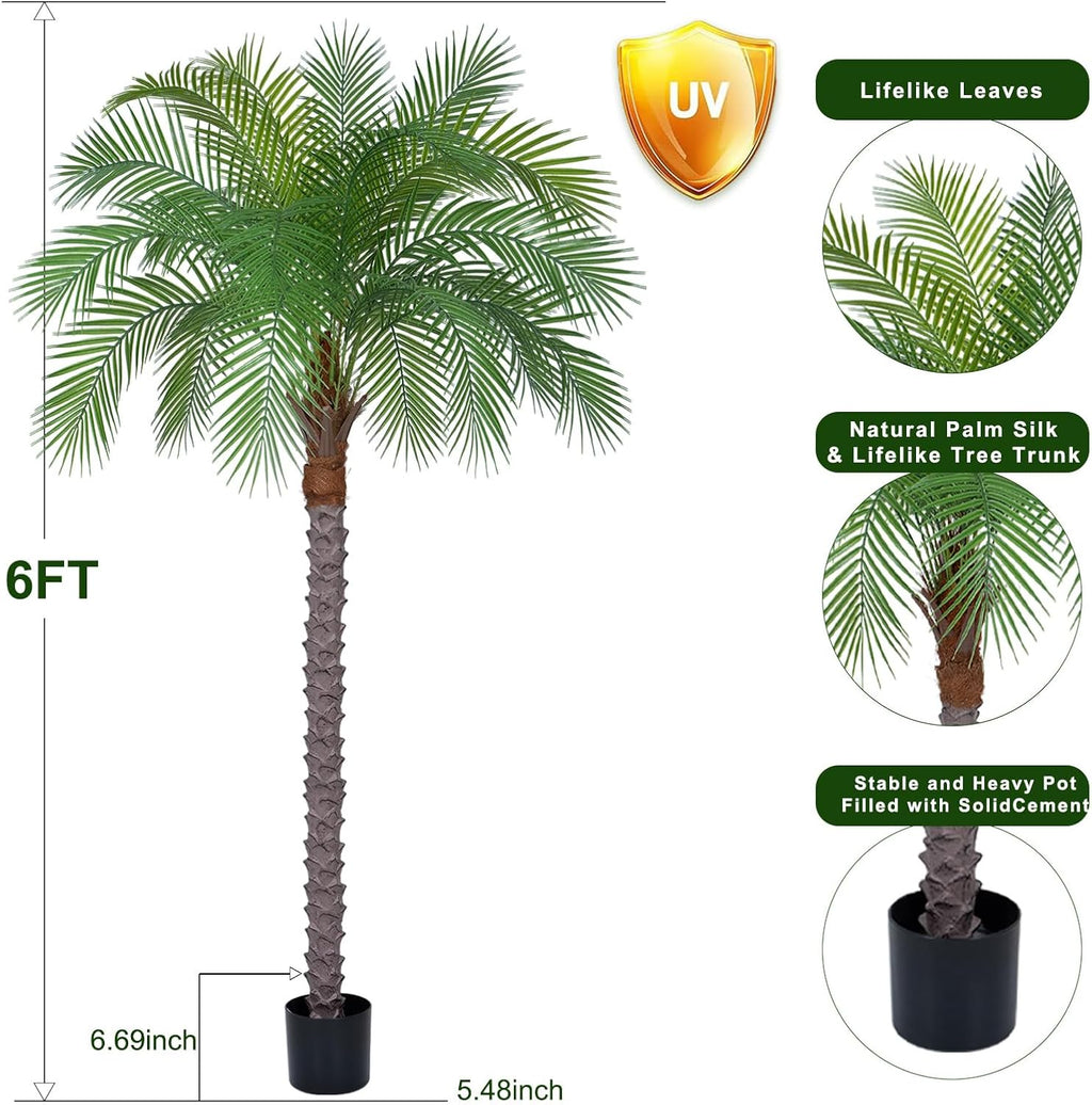 6ft artificial phoenix palm tree, faux coconut silk shown in use