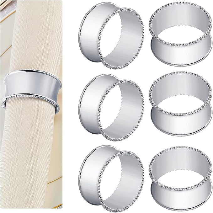20 Pcs Stainless Steel Bead Side Napkin Rings Delicate Serviette Buckles (Silver)