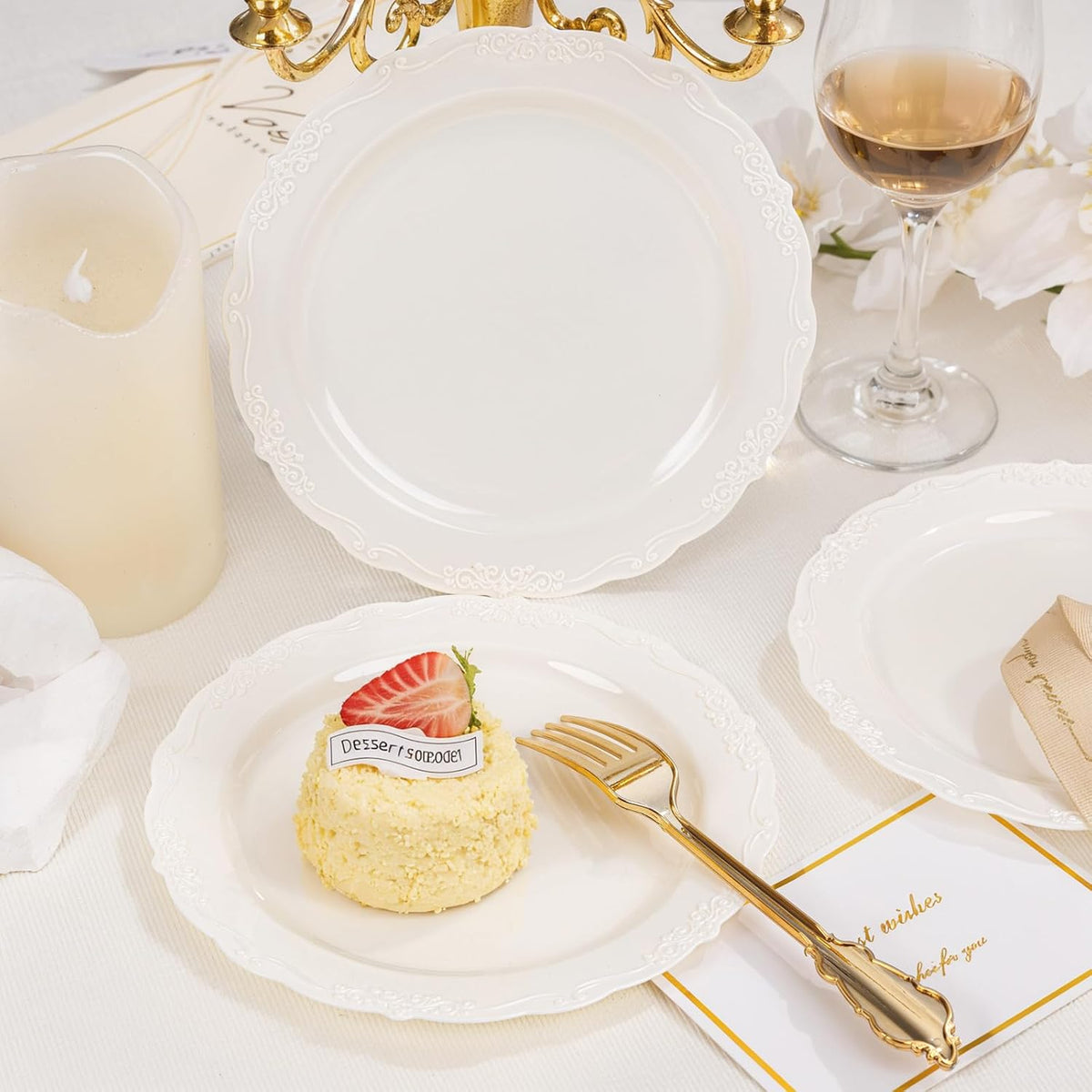 DaYammi 60PCS Ivory Plastic Plates, 7.5 inch Disposable Dessert Plates