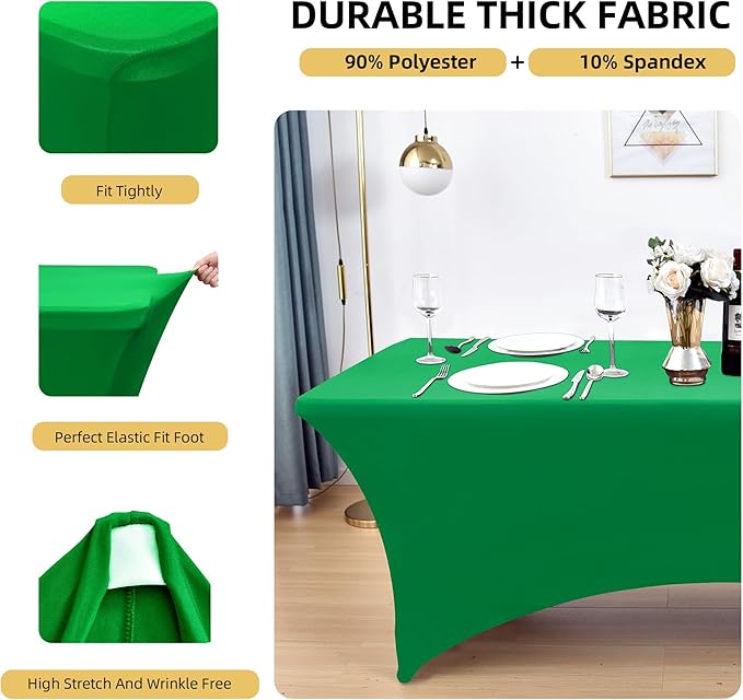 2-Pack 6ft Spandex Table Covers for Rectangle Standard Folding Tables - Wrinkle Resistant Stretch Tablecloths - Ultimate Fitted Table Protector for Parties, Trade Shows, Banquet