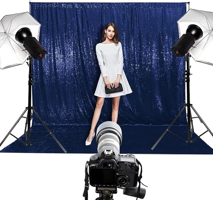 Poise3EHome 7Ft x 7Ft Navy Blue Sequin Backdrop, Glitter Thick Satin Sequin Background Drapes, Sequence Xmas Thanksgiving Backdrop for Wedding Party Holiday Festival Decor