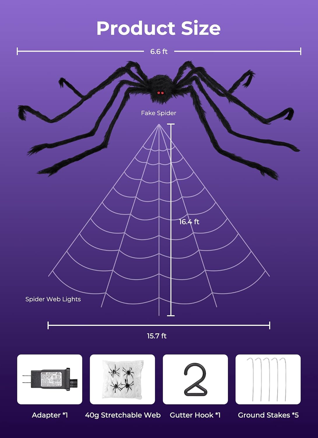 Brightown Halloween Decorations Outdoor, 255-LED Giant Spider Web Lights