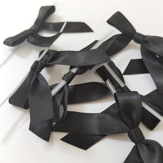 50pcs 2-1/2" Black Satin Ribbon Bows with Twist Tie Bows for Christmas Gift Packing&Wrapping (Black)