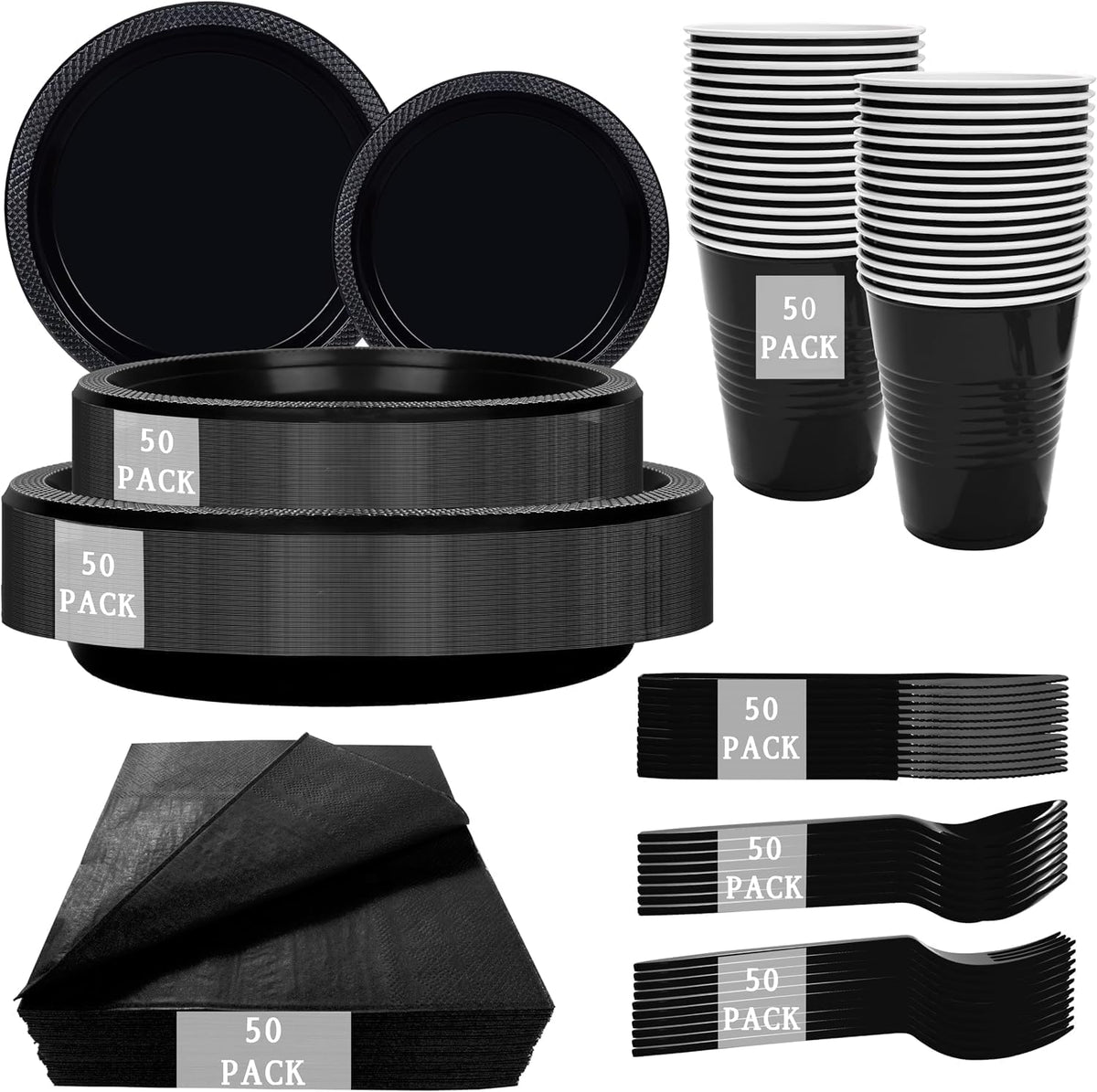MirthMood 350PCS Black Disposable Plates,black plates disposable for Party