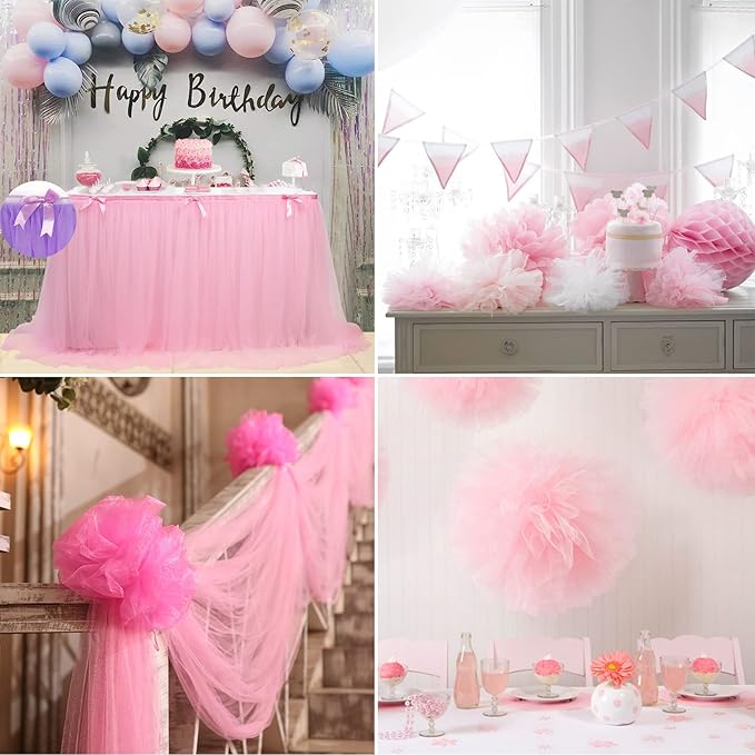 Pink Tulle Fabric Rolls 6 Inch by 100 Yards (300 feet) Fabric Spool Tulle Ribbon for DIY Pink Tutu Bow Baby Shower Birthday Party Wedding Decorations Christmas Craft Supplies