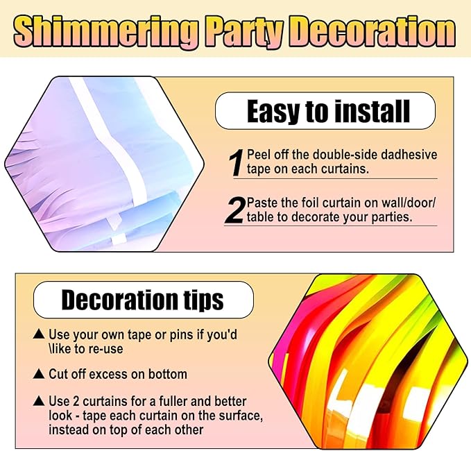 6 PackRainbow Foil Fringe Curtain Backdrop, 3.28Ft x 8.2Ft Metallic Tinsel Foil Fringe Streamer Curtains for Photo Booth, Birthday, Wedding, New Year Party Decorations