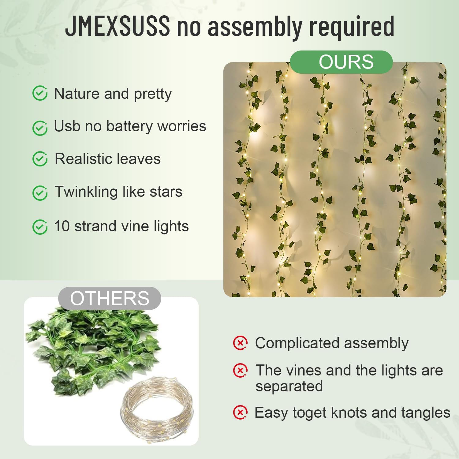 JMEXSUSS Vine Lights for Bedroom, 200 LED Vines Fairy Lights, Artificial Ivy Leaf Light for Wall Curtain Wedding Party Christmas Indoor Decor, 6.5ft x 6.5ft with Remote