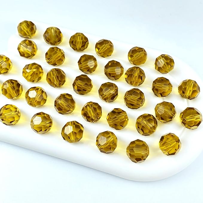 50 PCS 10mm Crystal Glass Beads Round Multiple Faceted Loose Spacer Glass Beads for DIY Handcrafte Bracelet Necklace Earring Jewelry Making(Amber)