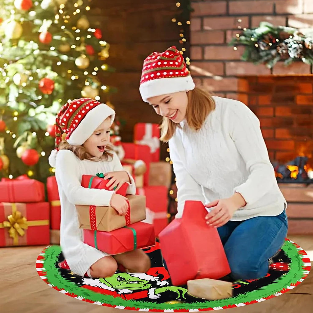 Christmas Tree Skirt Christmas Decorations Soft Red Green Christmas Decor Mat for Xmas Holiday Decorations 48"