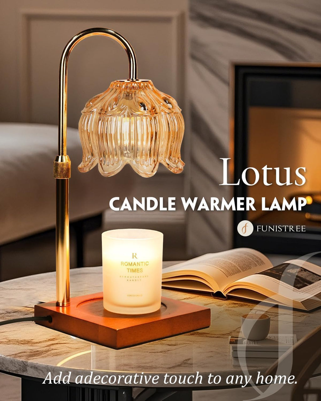 Funistree Flower Candle Warmer Lamp with Timer & Dimmer, Adjustable Height Candle Warmer, Christmas Birthday Gifts for Women Mom, House Warming New Home Decor, Wax Warmer with 2 Bulbs for Jar Candles