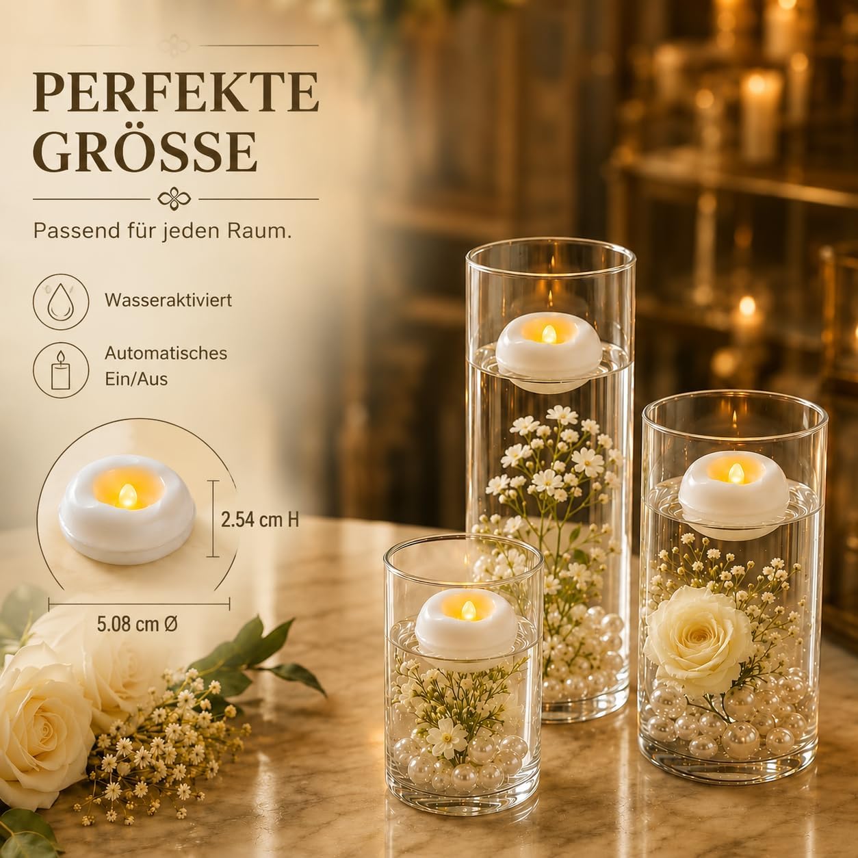 12 Pack 2.3” Flameless LED Floating Candles, Water-Activated Battery Operated Floating Candle with180+ Hours Runtime for Cylindrical Vase, Pool, Fountain - Ideal for Wedding, Party Decoration