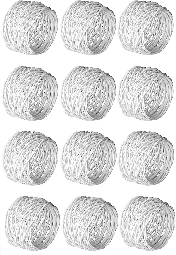 Handmade White Round Mesh Napkin Rings Holder for Dinning Table Parties Everyday, Set of 12