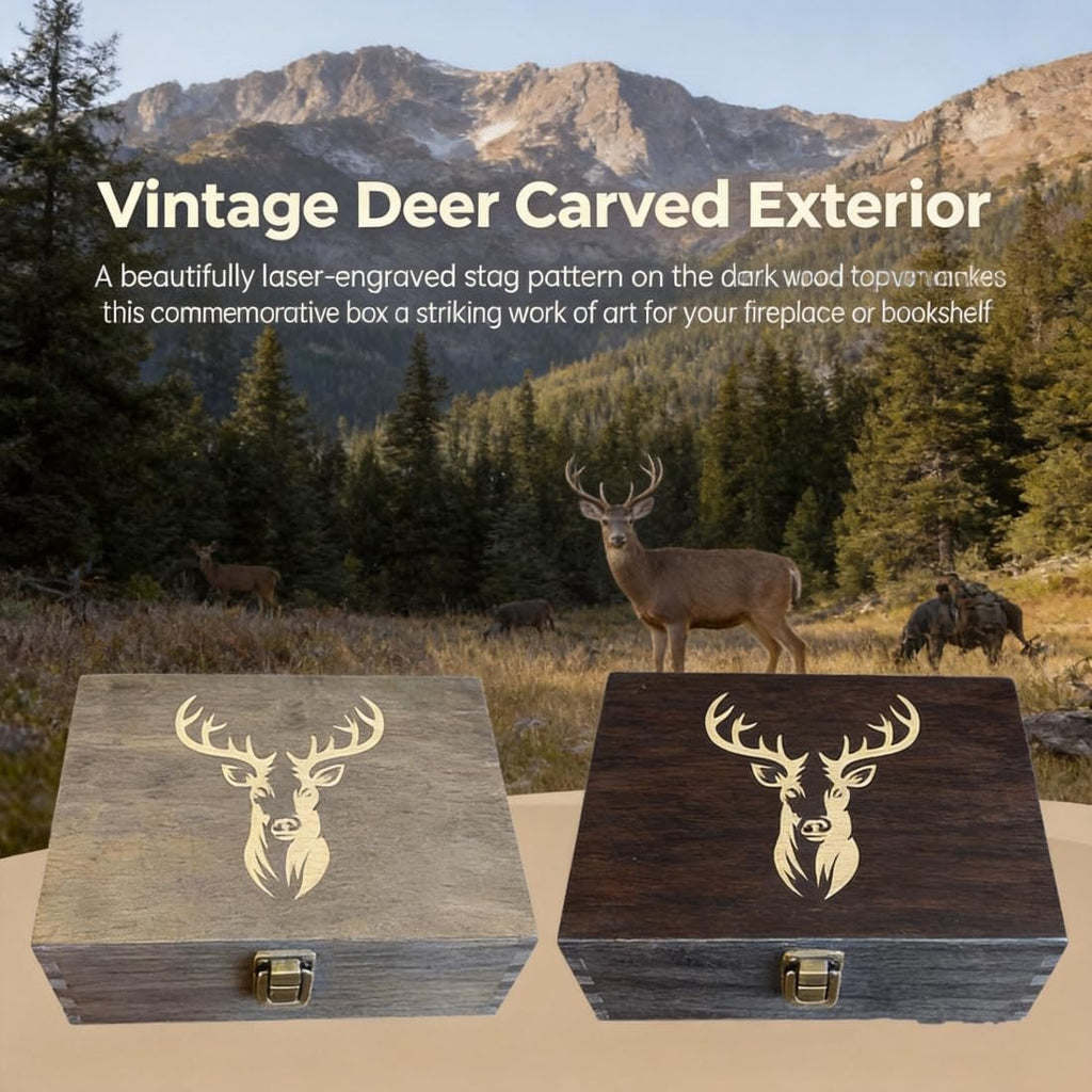 Hunting Memory Box - The Hunter’s Legacy Wooden Keepsake Box with Shell Slots, Notes Chart & Hidden Layer for Storing Deer Hunting Tags, Photos & Keepsakes (Black)