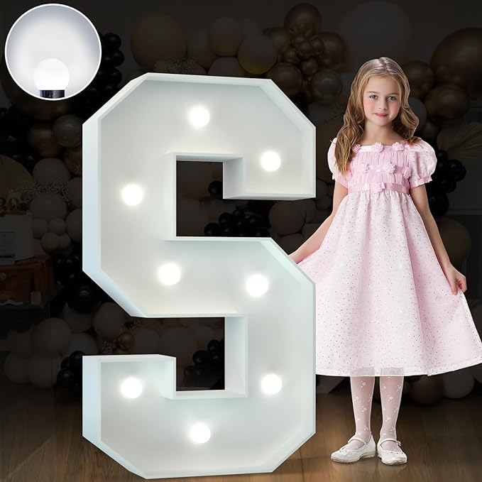 imprsv Marquee Letter S, 3FT Decorative Signage, Cool White LED Light Up Foam Board Letter for Wedding, Birthday Decorations