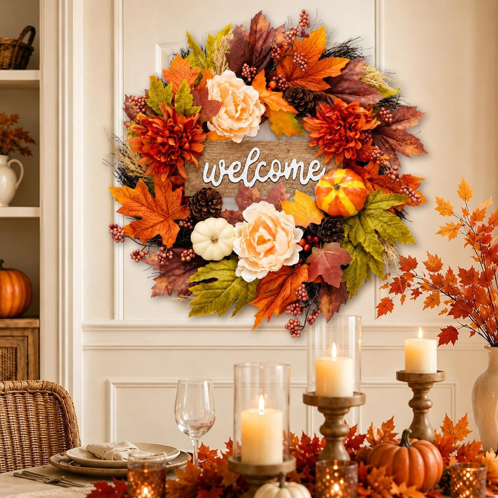 24 inch fall wreaths for front door, autumn, package contents