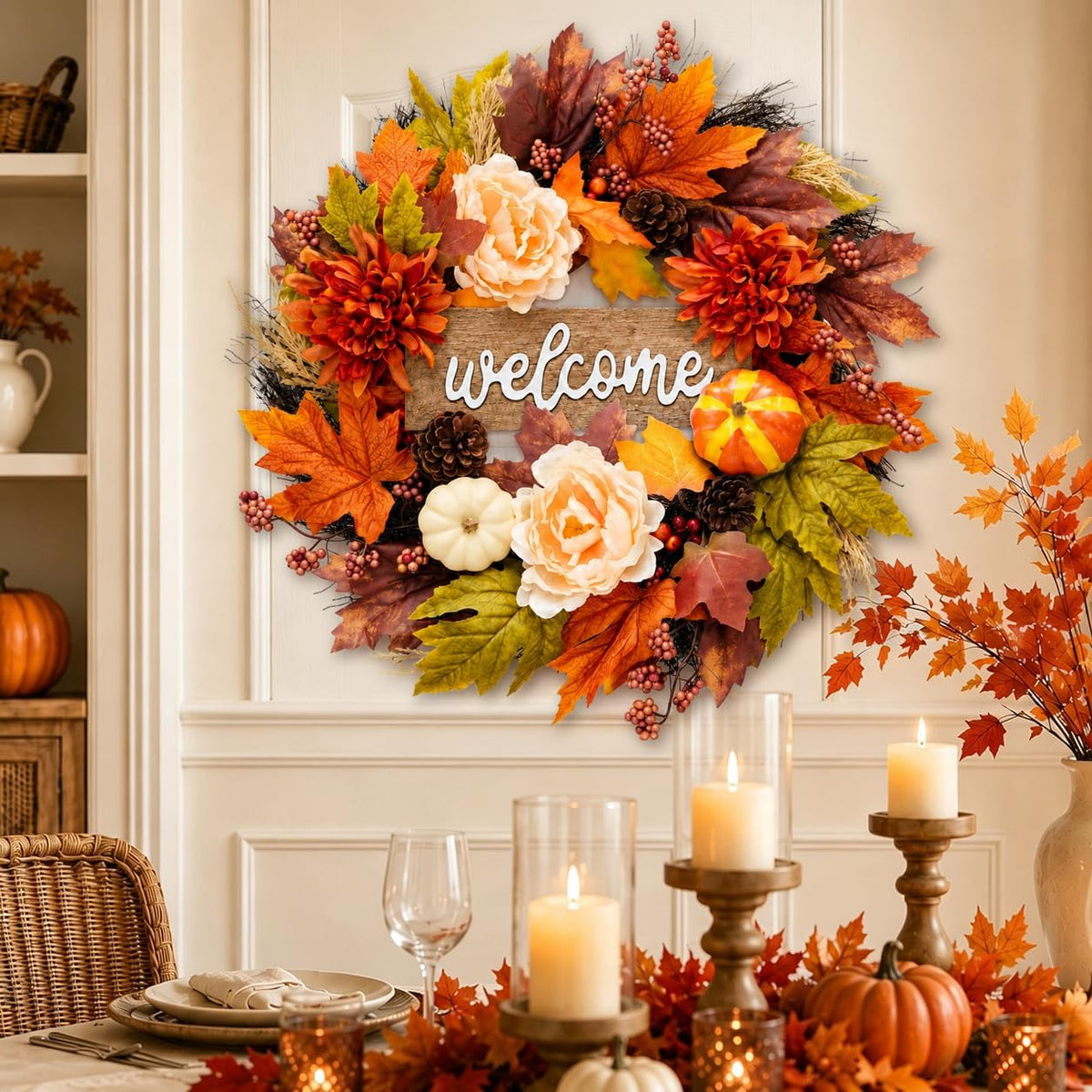24 inch fall wreaths for front door, autumn, package contents