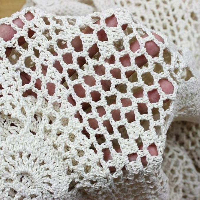 Phantomon Lace Table Runner Rectangular Table Cover Cloth Handmade Crochet Floral Placemats 100% Cotton (Floral Beige, 15x39Inch)