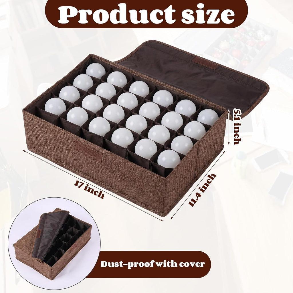 1 Pcs Light Bulb Organizer Storage Box Ornament Storage with 30 Dividers Foldable Bulbs Organizer with Lid Sturdy PP Board Fits Various Standard Dustproof Fabric Case for Home Vbs (Coffee)