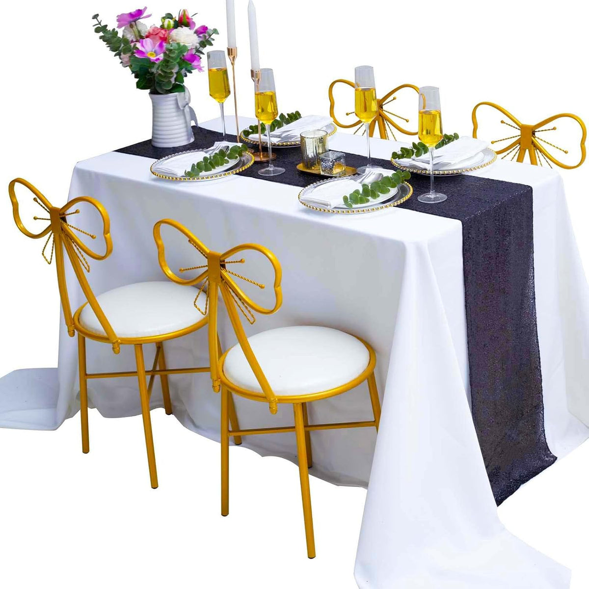 6 Pack Black Sequin Table Runner 12x108 Inch, High Density Sparkly Glitter Ta...