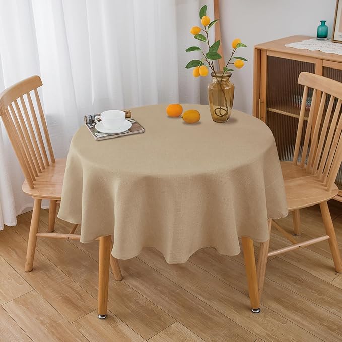 NLMUVW Round Linen Table Cloth 48 Inch, Burlap Tablecloth Textured Water Resistant Farmhouse Rustic Table Cover Decorative for Dining Kitchen Café
