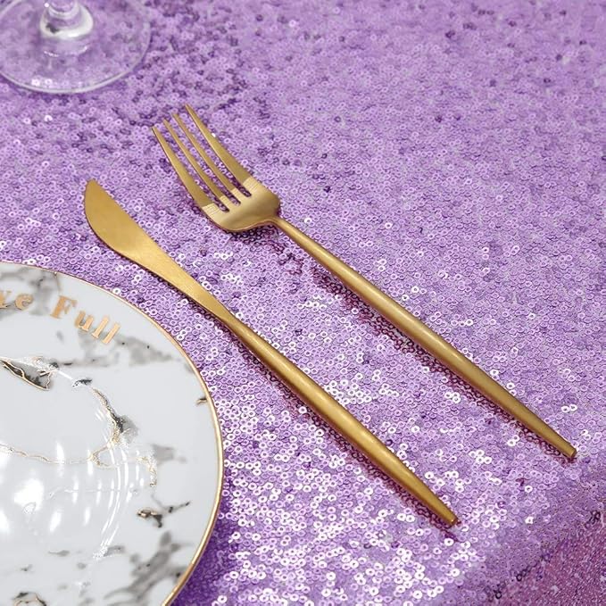 QueenDream Sequin Tablecloth 90"x132" Lavender Party Tablecloth Rectangular Seamless Sequin Table Cloth Overlay Glitter Wedding Birthday Bridal Shower Decoration