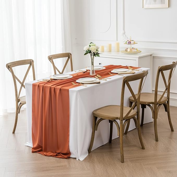 6Pack 9ft Chiffon Table Runner 14x108 Inch Sheer Romantic Table Runner for Wedding Birthday Party Bridal Shower Outdoor Decoration-Rust