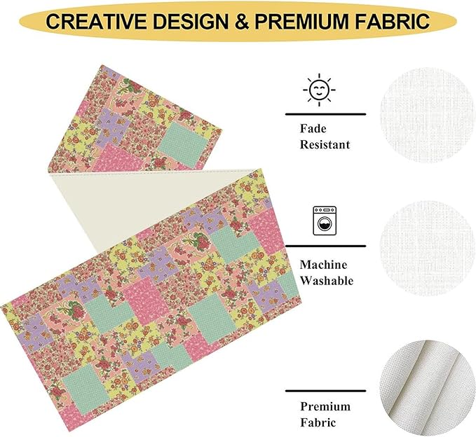 Boho Patchwork Table Runner, Vintage Farmhouse Colorful Wildflowers Bohemian Paisley Flower Table Center Decor for Home Kitchen Dining Patio Holiday Party Indoor Table Decorations, 13"x108" Inch