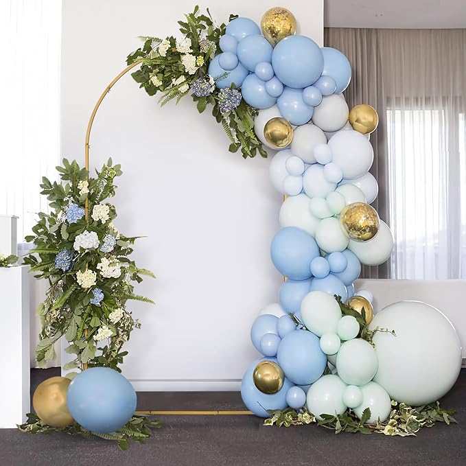 Skypatio 7.2FT Wedding Metal Arch Backdrop Stand with White Backdrop Cover, Balloon Gold Arch Stand for Birthday Party Baby Shower Wedding Decoration Stand for Backdrop