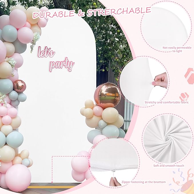 SoarDream 7.2FT Wedding Arch Cover White Spandex Fitted Wedding Arch Stand Covers Fitted for Round Top Chiara Arch Cover Fabric Stretchy Backdrop for Bridal Baby Shower Birthday Party Balloon Decor