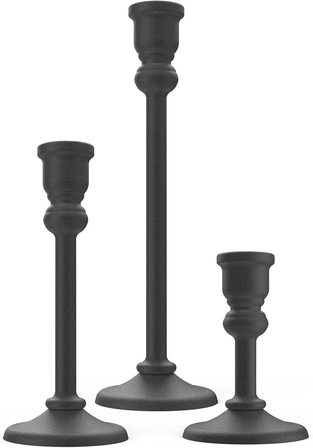 Black Heavy Candlestick Holders Taper Candle Holders Set of 3, Golden Candles...
