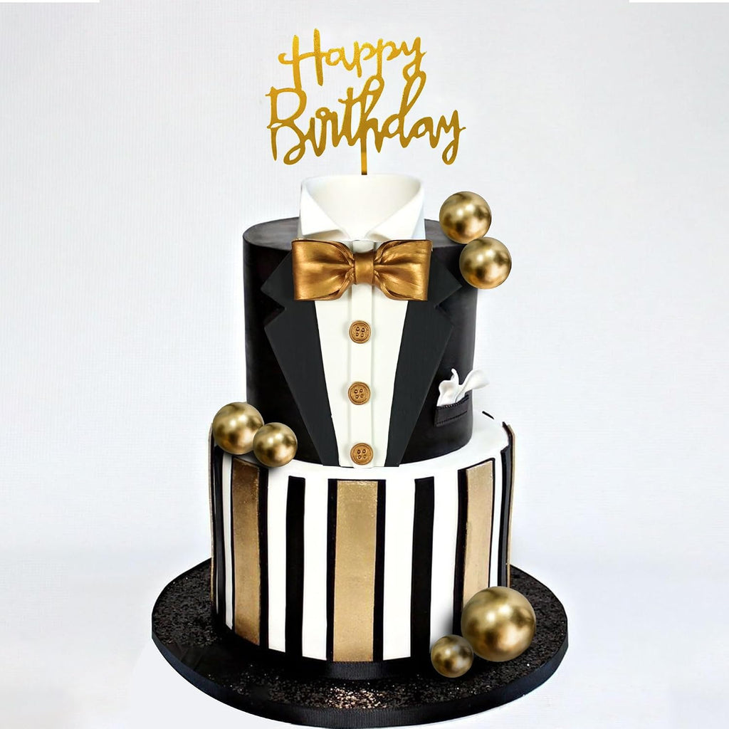 Suit Cake Topper Boss Cake Decorations with Golden Balls for Birthday Father Theme Decoration