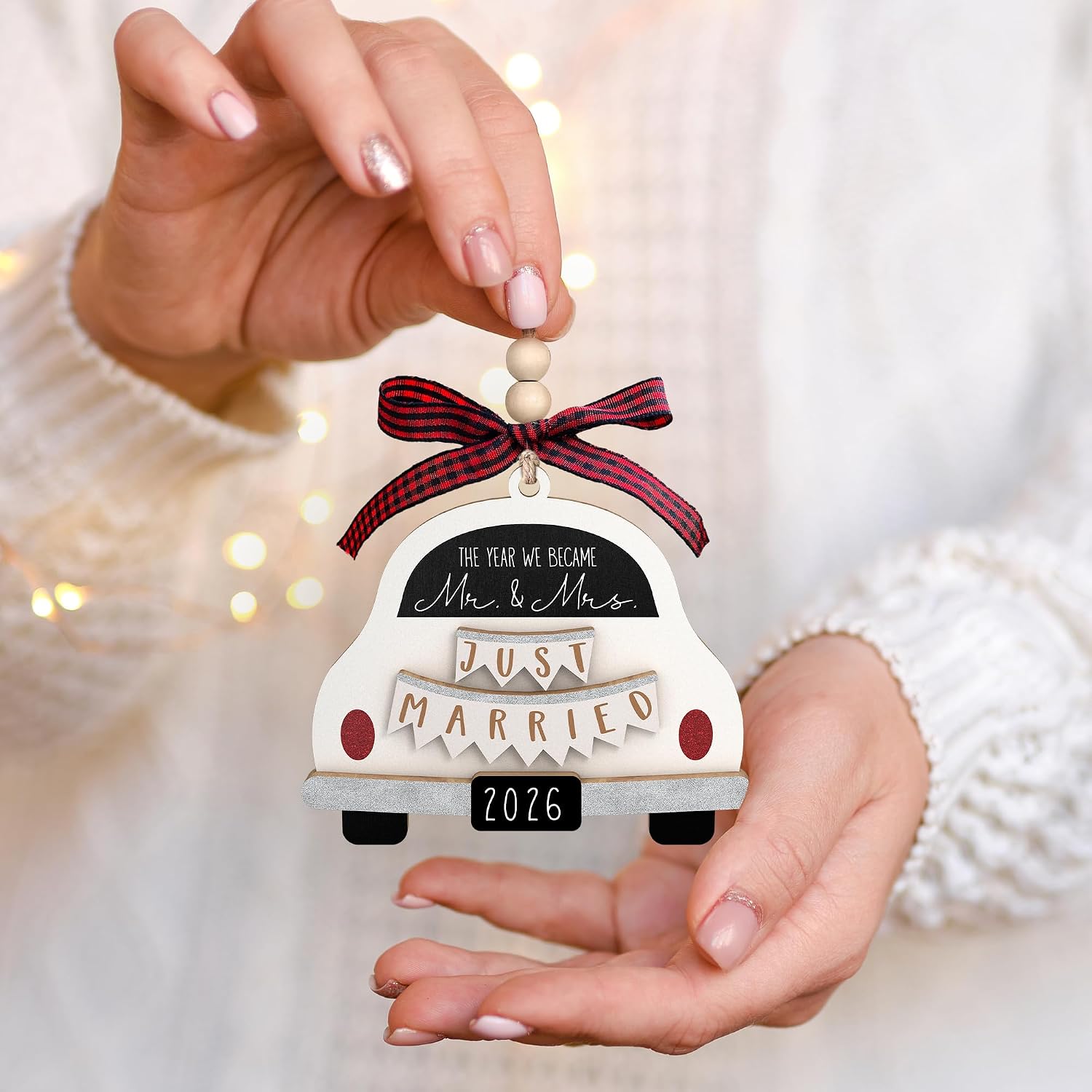 Pawzity Wedding Gifts - Mr and Mrs Gifts - Wedding Gift for Couples 2026, Bride, Newlyweds - Bridal Shower Gift Ideas for Married Newlywed, Future Mr and Mrs - Wood Just Married Ornament 2026